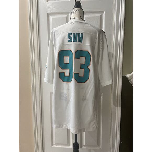 NIKE NFL MIAMI DOLPHINS JERSEY  DEFENSE 93 SZ XL WHITE TEAL ATHLETIC ATHLEISURE - Picture 6 of 15